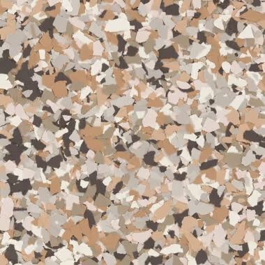 Speckled floor coating pattern; tan, brown, white, and gray flakes.