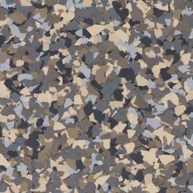 Close-up view of a floor with a speckled pattern in shades of gray, beige, and blue.