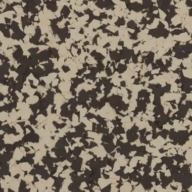 Cork flooring with a speckled pattern of dark brown and beige.