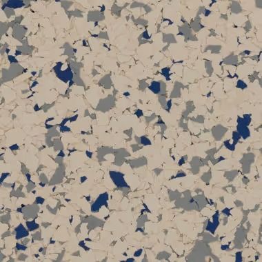 Multi-colored speckled flooring pattern with blue, gray, and beige flecks.