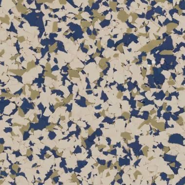 Terrazzo-style flooring with flecks of beige, blue, and olive green.