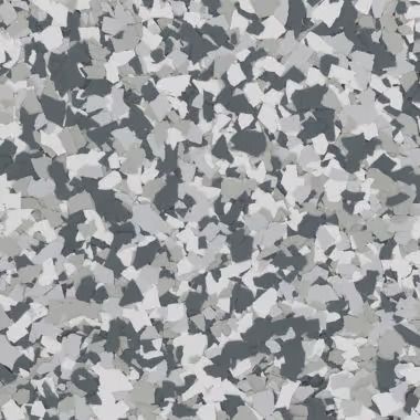 Gray, white, and dark gray speckled epoxy flooring.