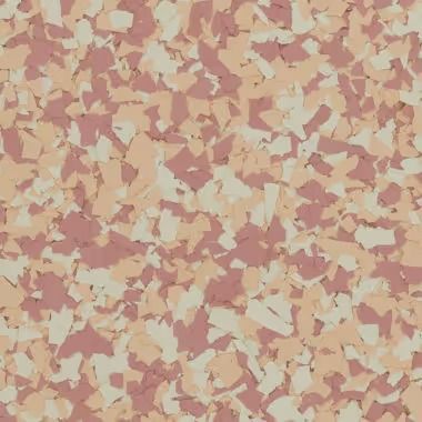 Pink, beige, and light brown speckled floor coating.