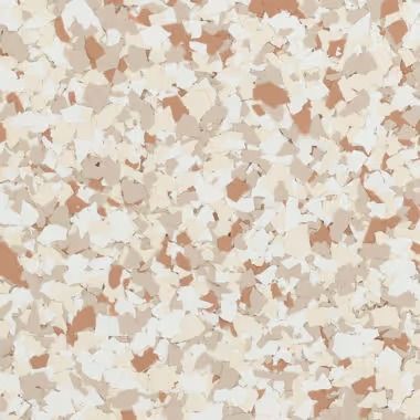 Floor coating with flecks of beige, tan, and terracotta.