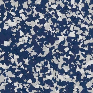 Blue, silver, and white speckled flooring.