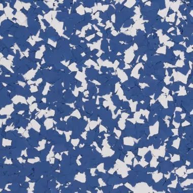 Blue and white speckled flooring pattern.