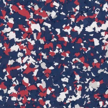 Multi-colored chip pattern with blue, red, and white fragments.