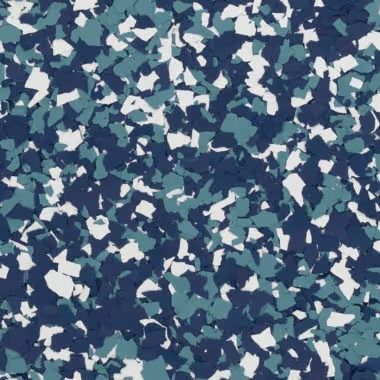 Blue, teal, and white flecked epoxy floor.