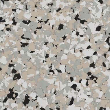 Terrazzo-style flooring pattern with beige, gray, white, and black chips.