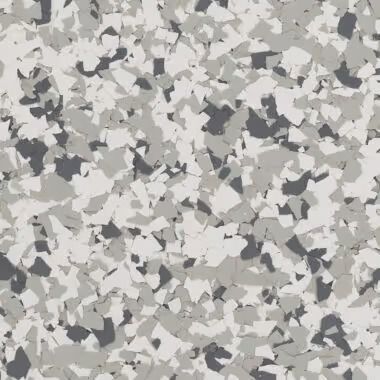 Gray, white, and dark gray speckled epoxy floor coating.