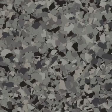 Gray and black speckled flooring, resembling chips of stone.