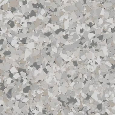 Grey and white speckled floor coating.