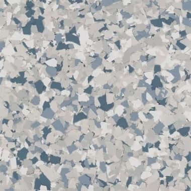 Speckled flooring with blue, gray, and white chips.