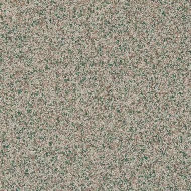 Close-up of a speckled stone texture, primarily beige with green and brown flecks.