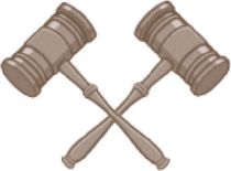 A pair of crossed judge's gavels