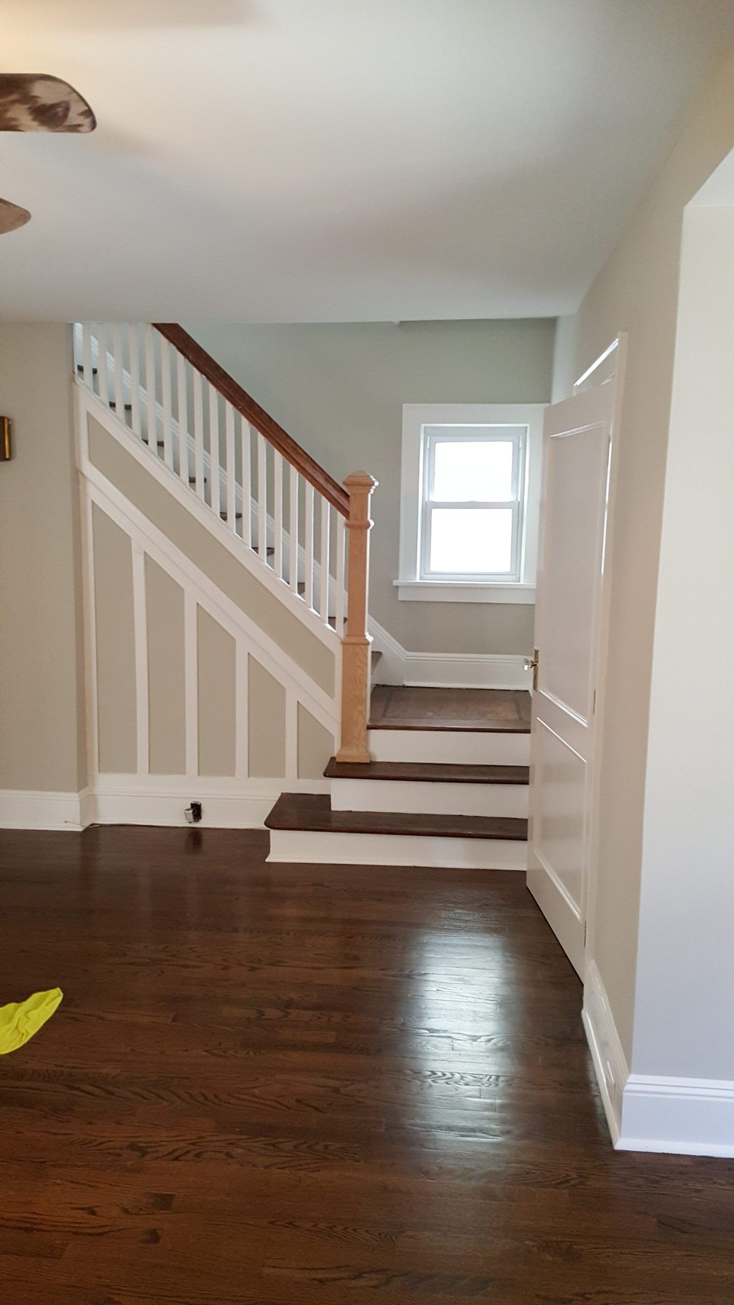 There is a staircase in the middle of the room.