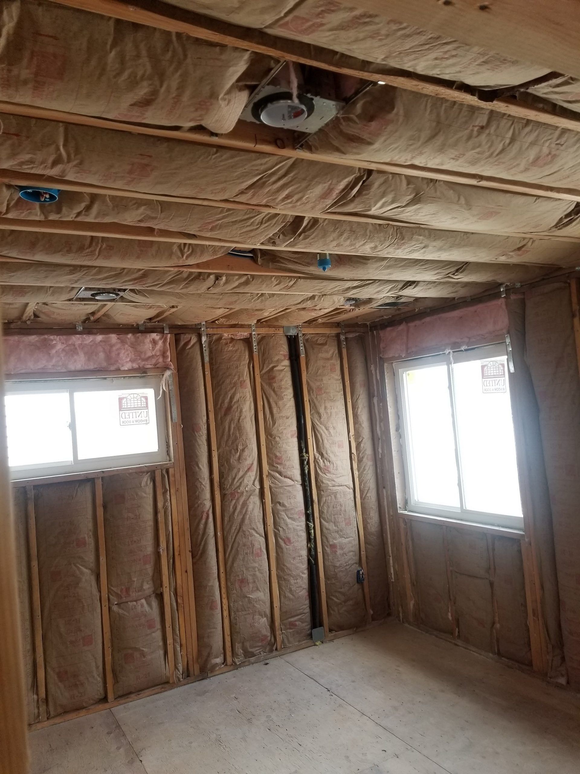 A room with a lot of insulation on the walls and ceiling.