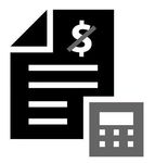 Black document with dollar sign and calculator icon, suggesting an invoice or expense calculation