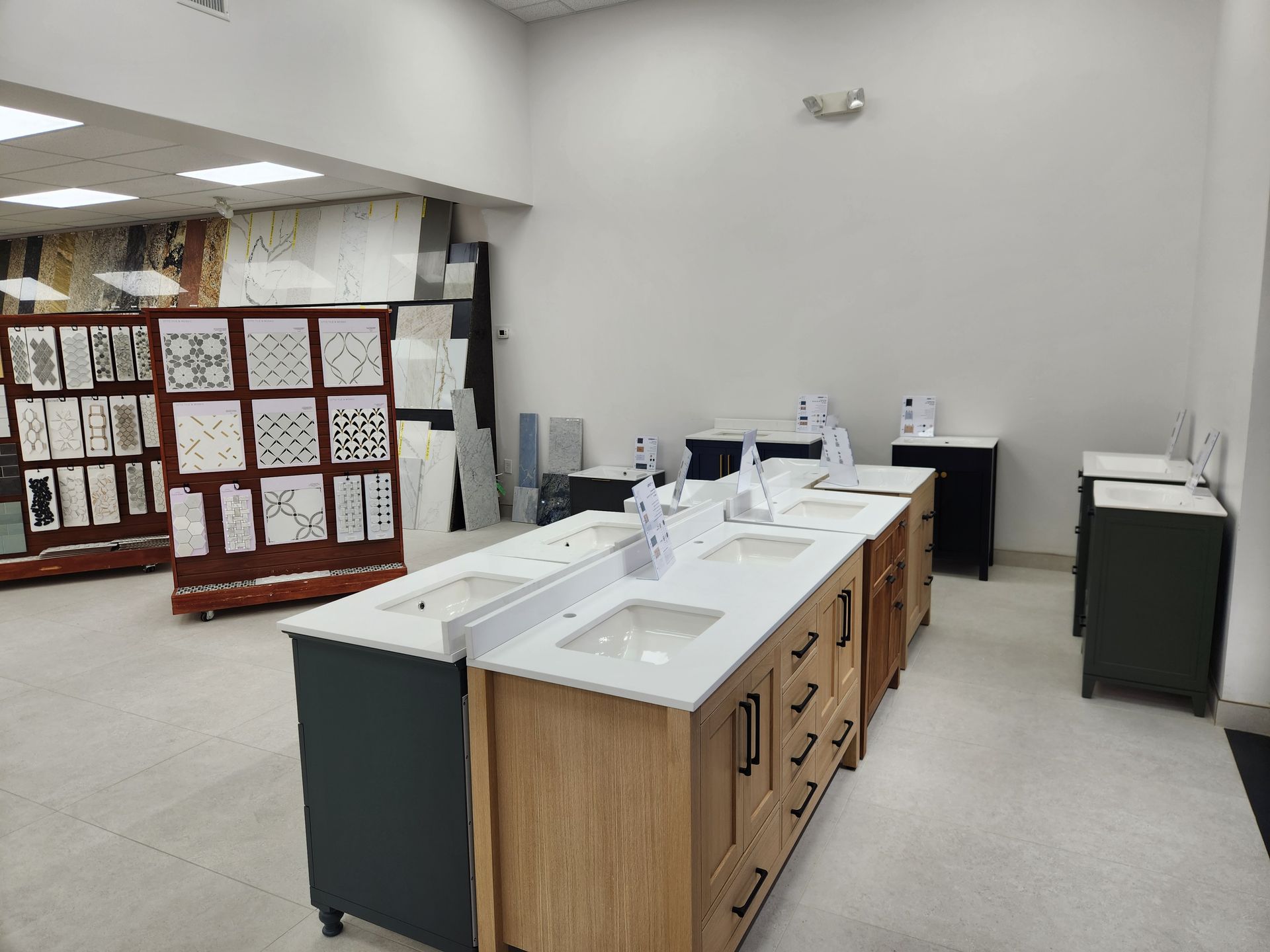 Bathroom fixtures displayed in a showroom