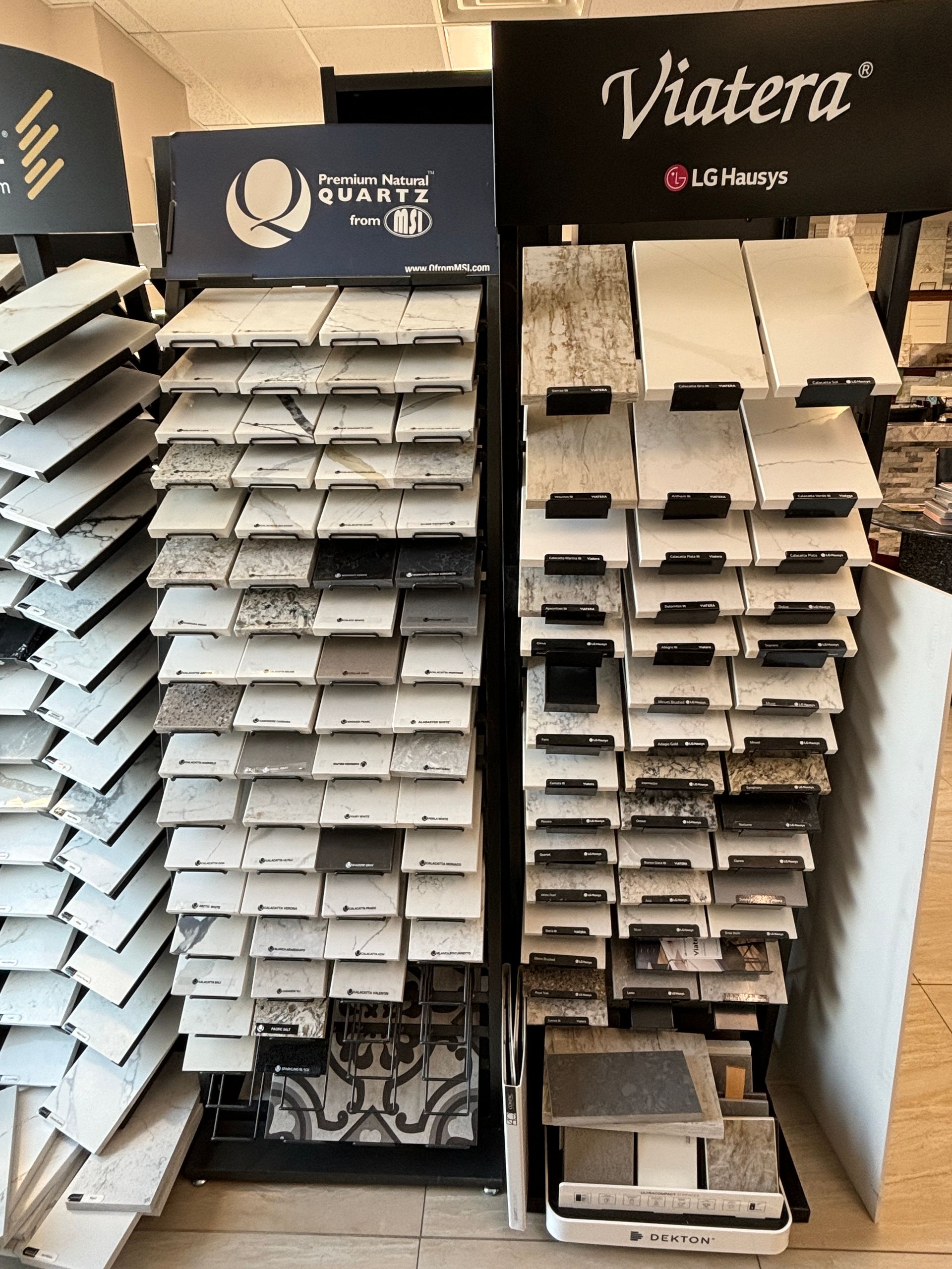 There are many different types of tiles on display in this store.