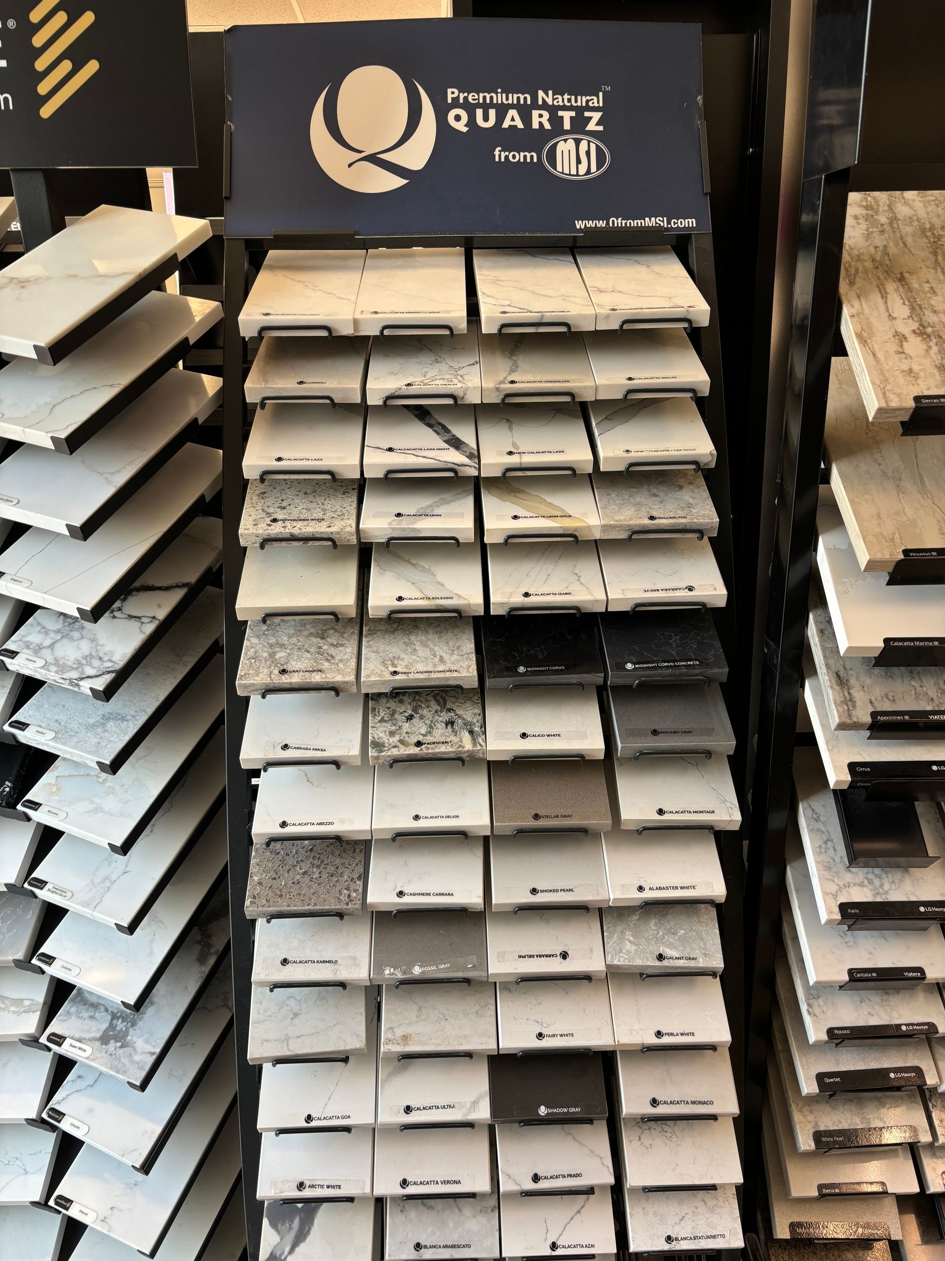 A display of different types of tiles in a store