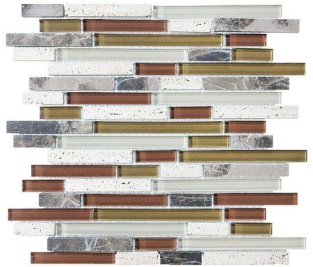 A close up of a mosaic tile that looks like a brick wall