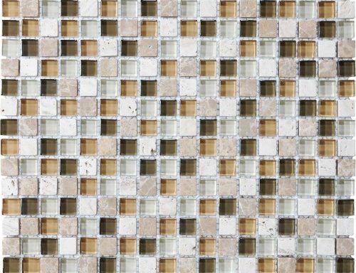 A close up of a brown and white mosaic tile