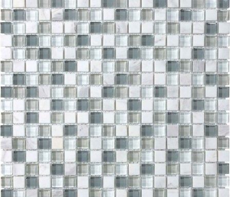 A close up of a white and gray mosaic tile.