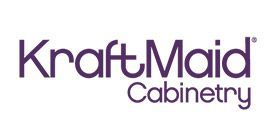 The logo for kraft maid cabinetry is purple and black.