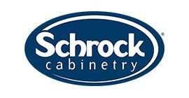 The schrock cabinetry logo is blue and white on a white background.
