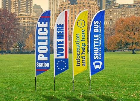 A row of flags with one that says police on it