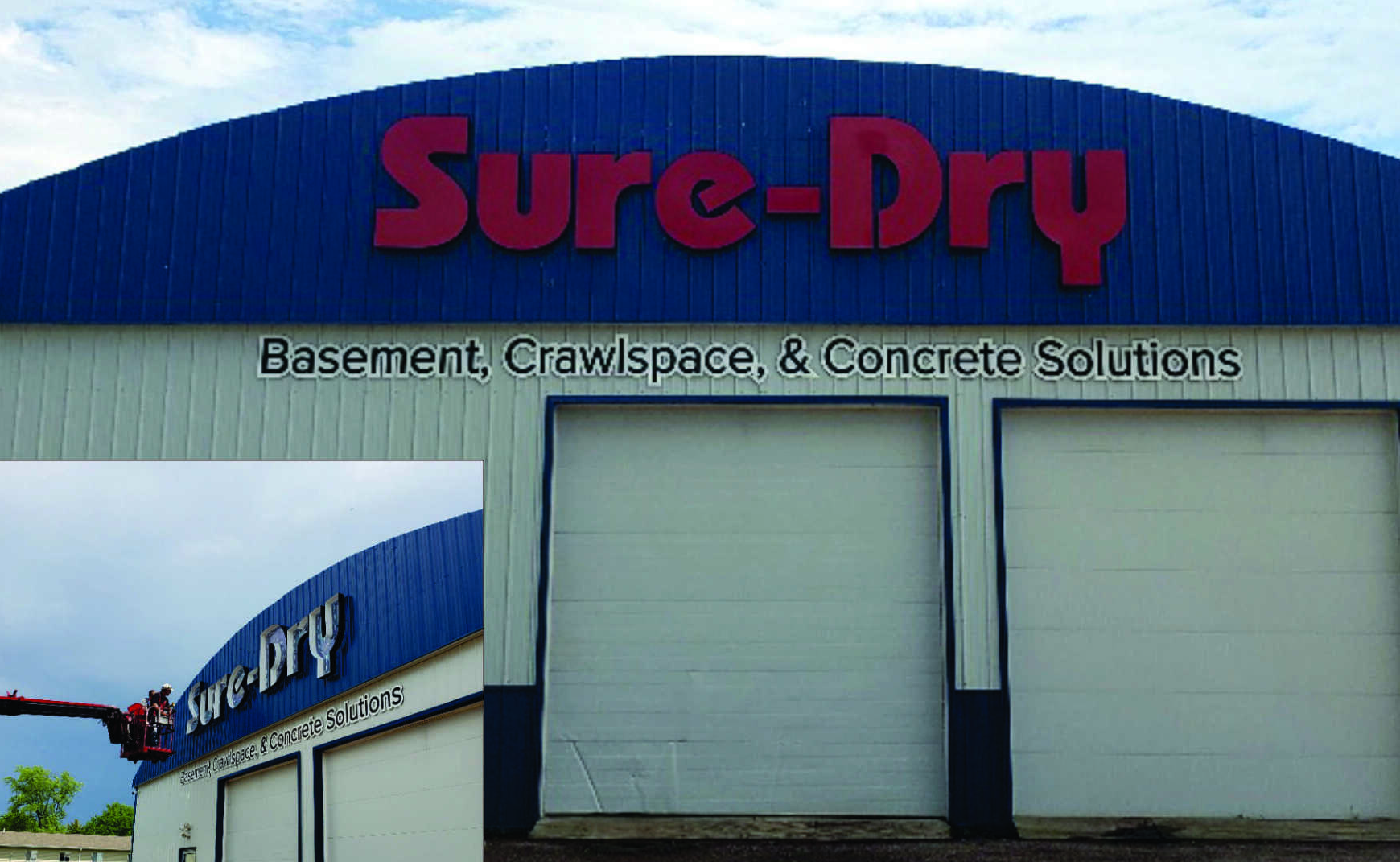 A building with a sign that says sure dry on it