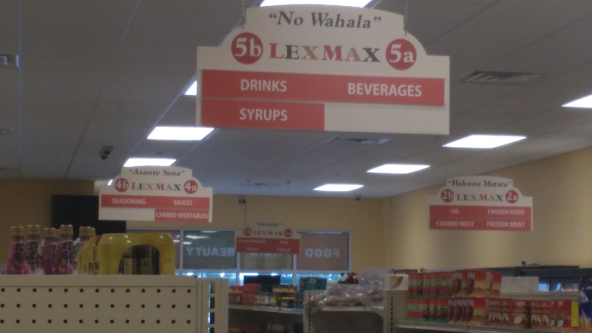 A store with a sign that says ' no wahala ' on it