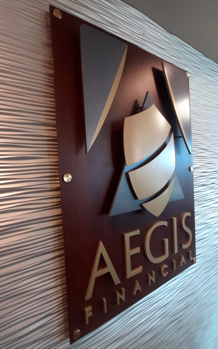 A sign that says aegis financial on it
