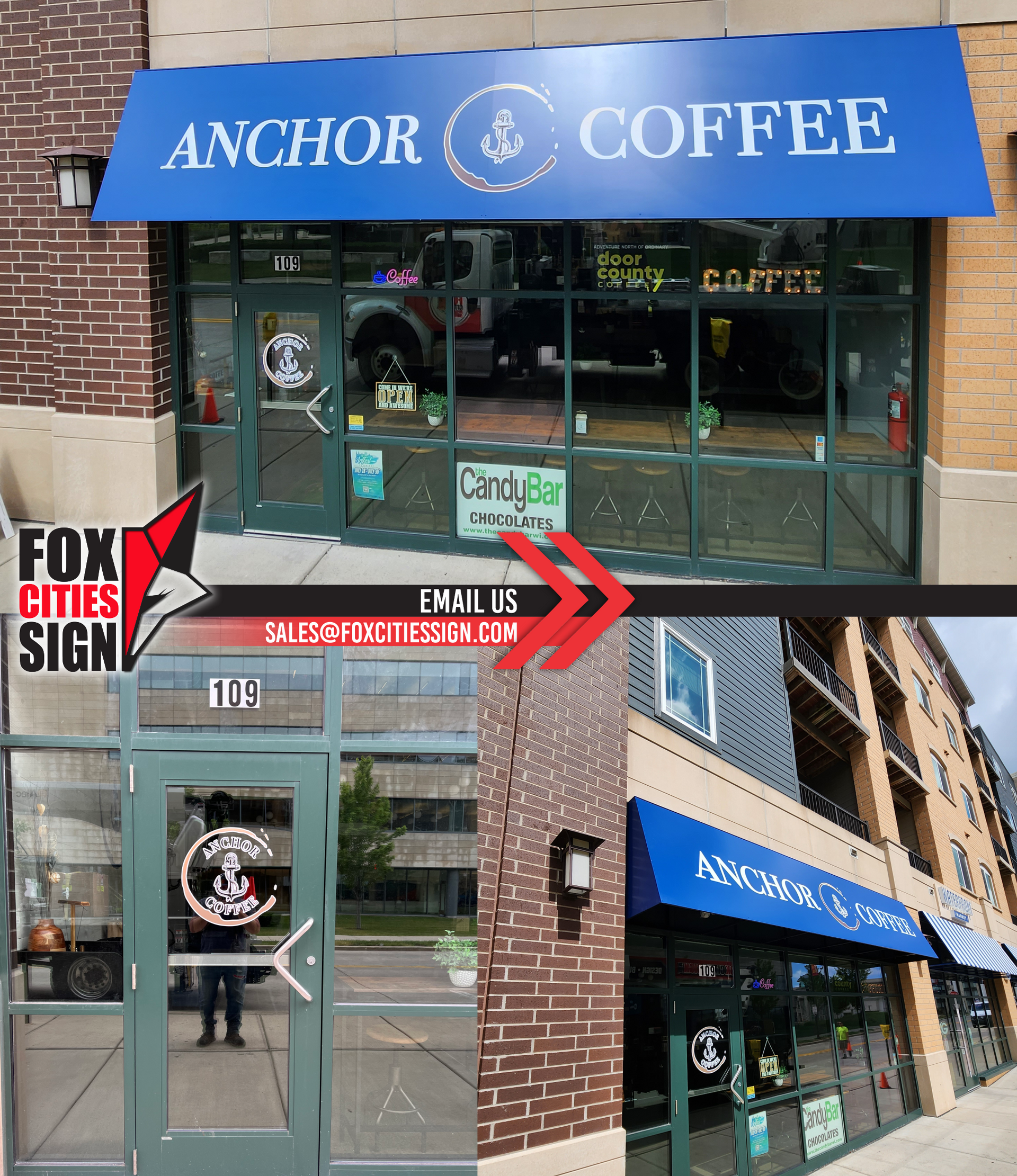 A before and after photo of an anchor coffee store