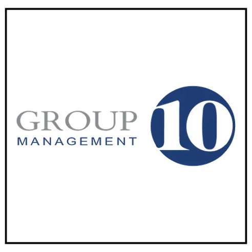 Group Management logo with blue “10” emblem on a white background