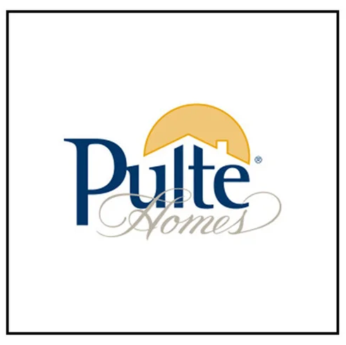 Pulte Homes logo in blue and gold with a stylized house roof icon
