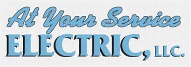 Logo for At Your Service Electric, LLC. Text is light blue with a dark blue outline, on a white background.