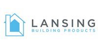 Lansing Building Products logo with blue house icon and gray text on white background