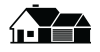Black silhouette of a house with a garage and chimney