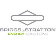 Briggs & Stratton Energy Solutions logo with gray geometric emblem and green-gray text