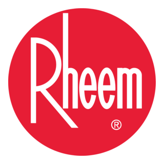 Rheem logo: white wordmark on a red circle background