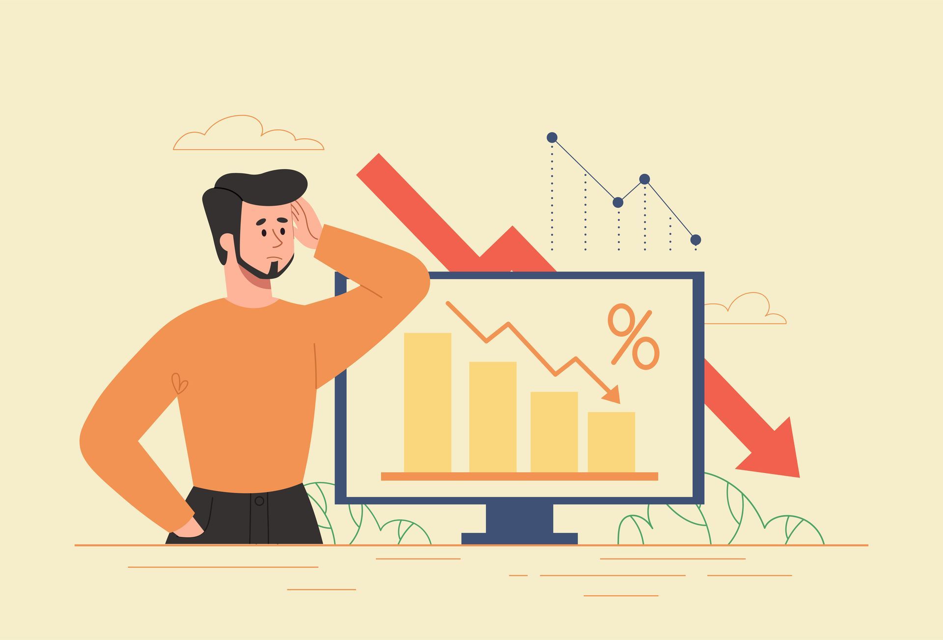 man looking at his assets lose value