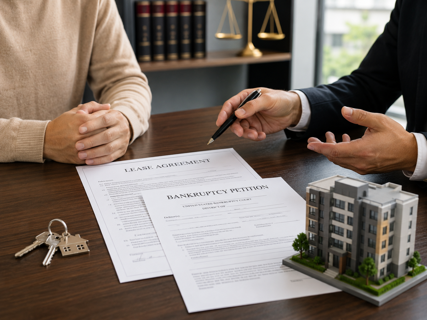 image of a lease agreement and bankruptcy petition