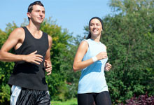 man and women running