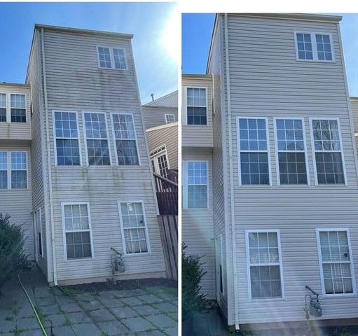 Before and After results of pressure washing soft wash service in Fairfax, VA