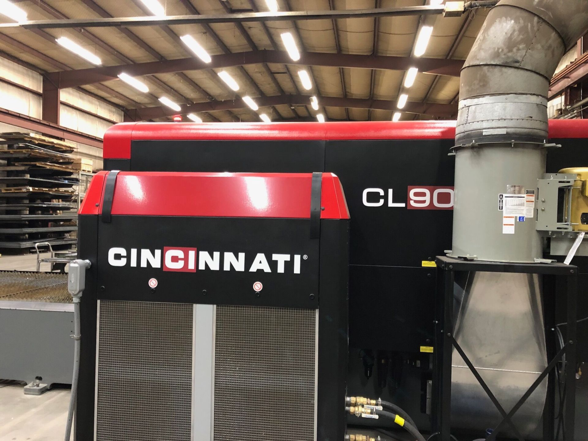 A cincinnati machine is sitting in a warehouse