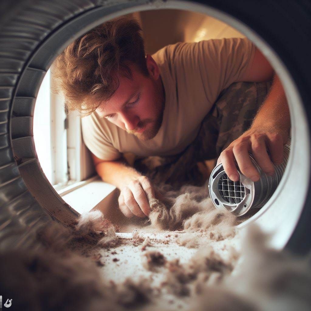 Professional Dryer Vent Squad technician cleaning a residential dryer vent in South Jersey.