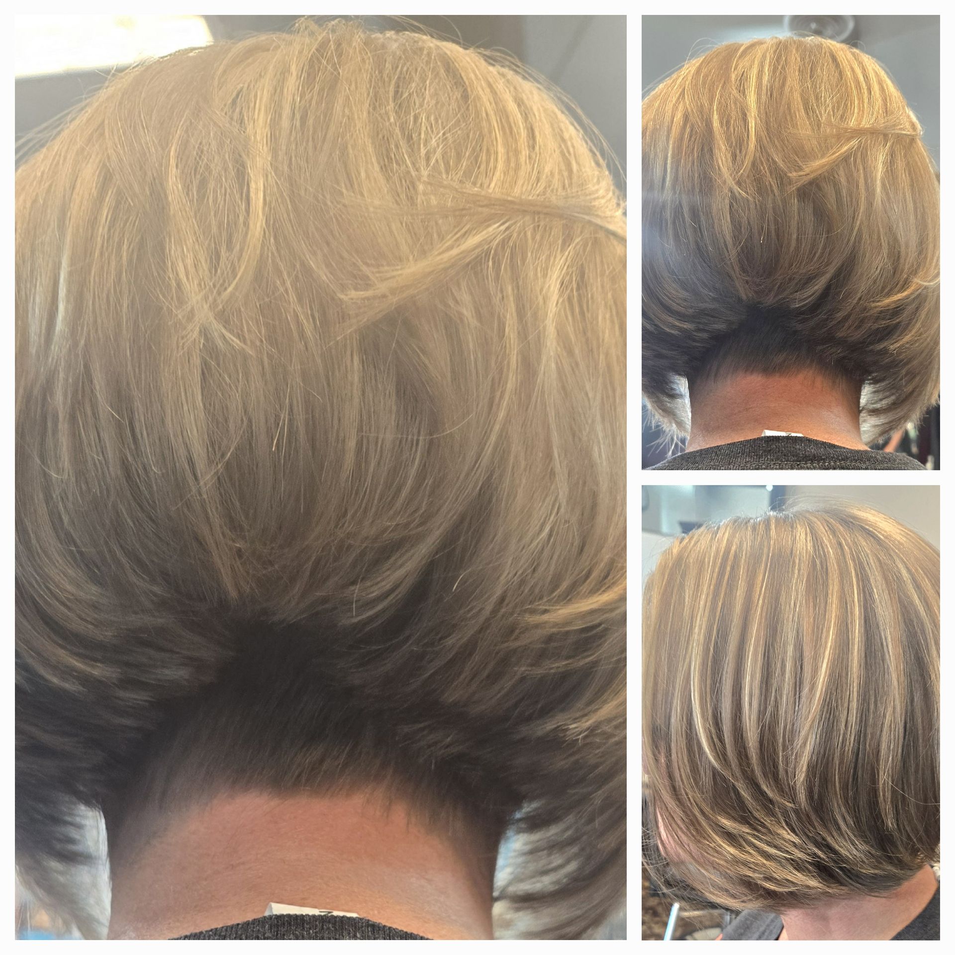 A close up of a woman 's hair showing the back of her head