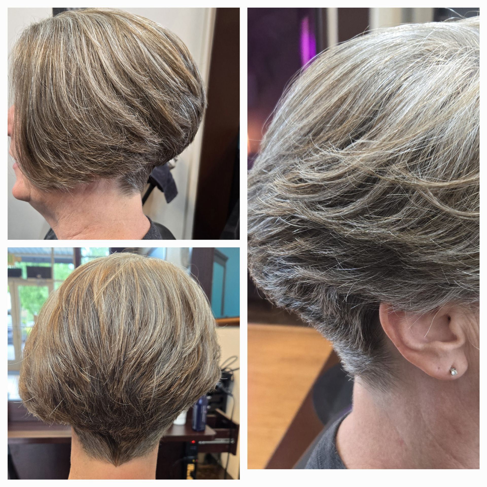 A woman 's hair is shown in a collage of four pictures